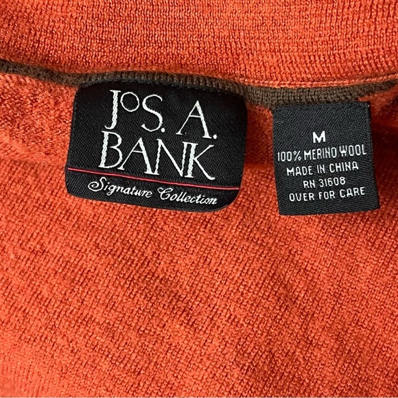Jos. A. Bank Men's Polo Sweater Orange 100% Merino Wool Preppy fishermen M - Picture 8 of 9